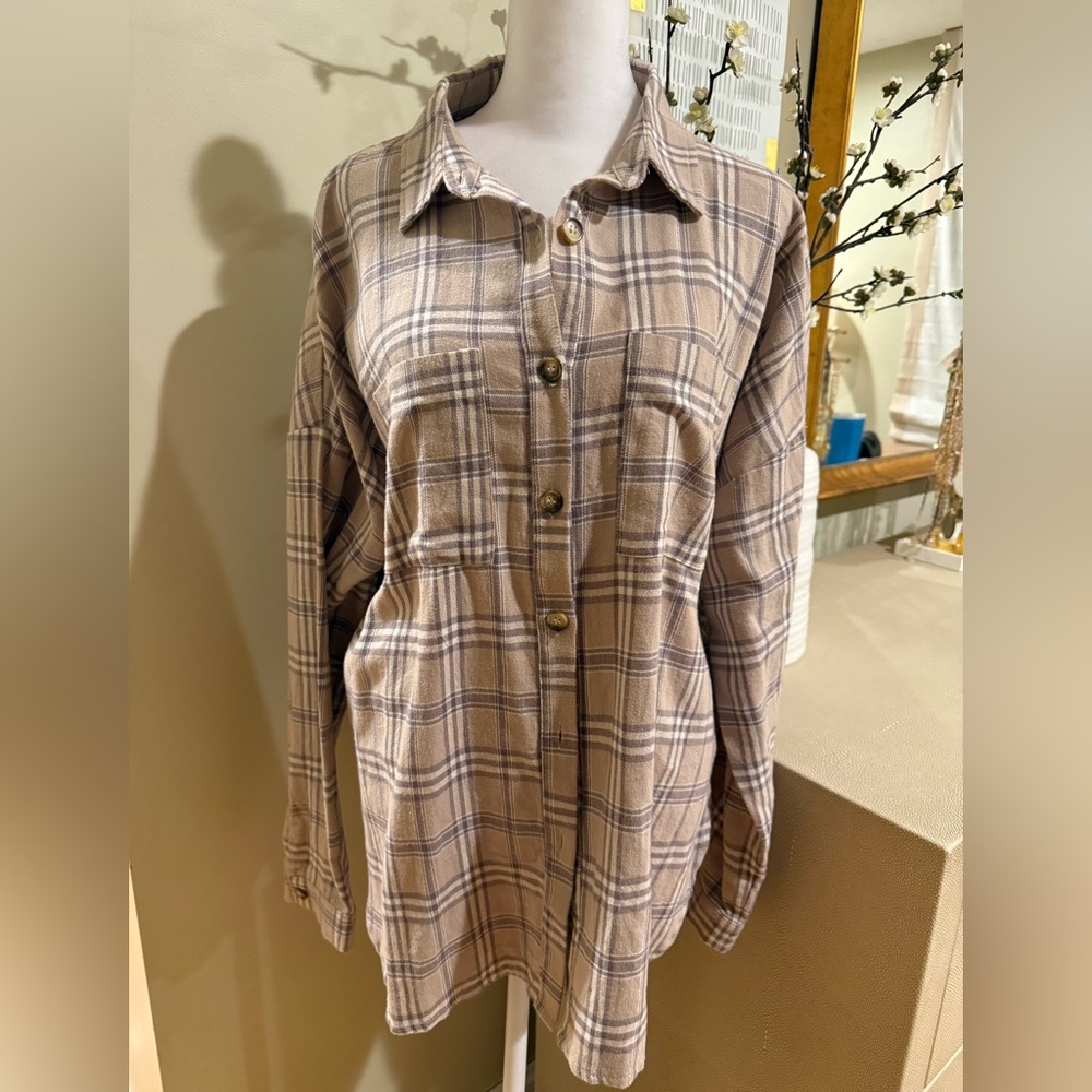 Windsor Beige and Brown Plaid Flannel Cotton Shirt